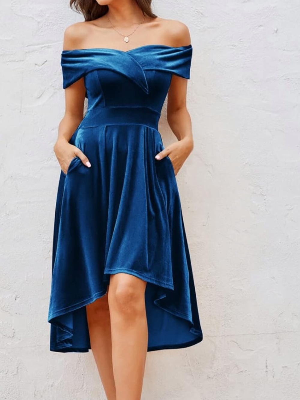Jasambac Velvet Off The Shoulder Hi Low Dress